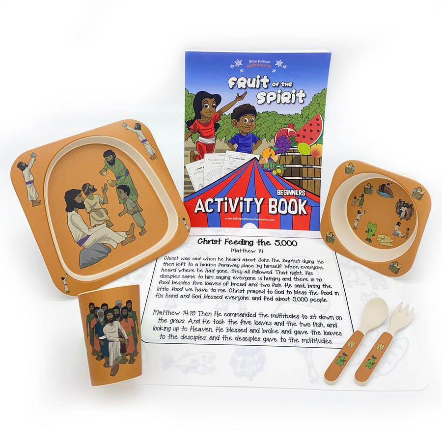 Christ Feeding the 5,000 Tableware Set & Activity Book Bundle