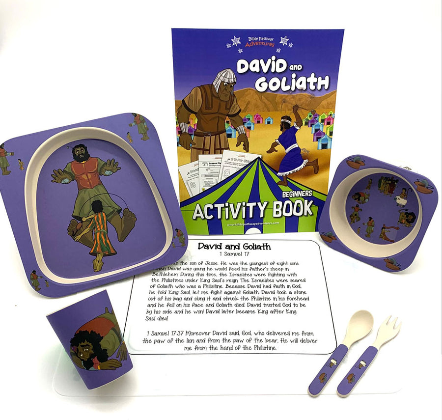 David & Goliath Tableware Set & Activity Book Bundle